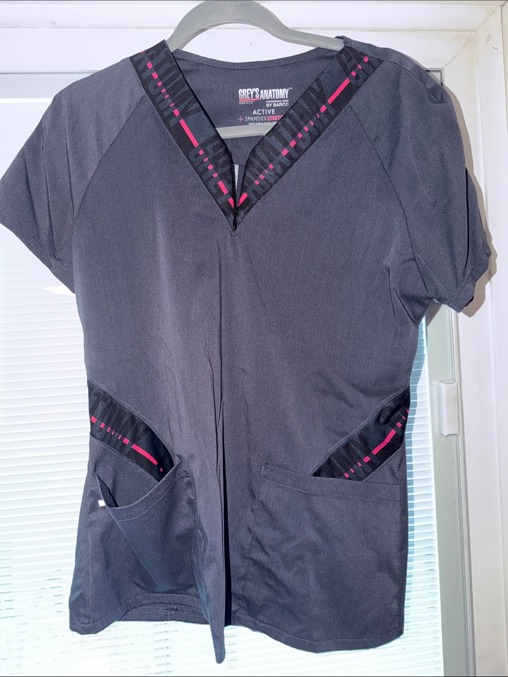 Grey's Anatomy Black Scrub Top with Hot Pink Trim